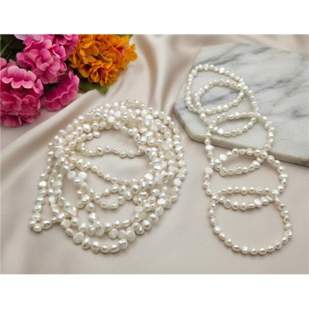 White Baroque Pearl 86 In Necklace 5 Stretch Bracelet Set 43 In Drop